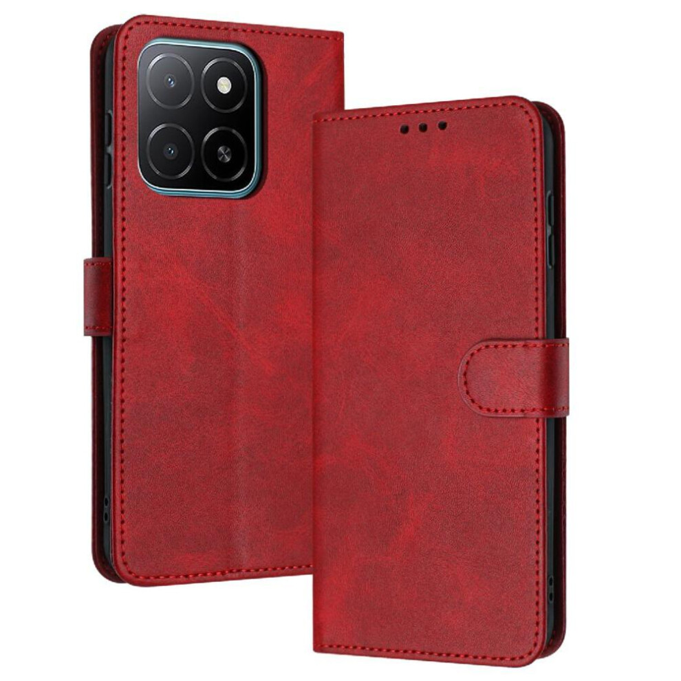 (Red) Flip Case For Honor X6c Kickstand Pu Leather Pure Colour With Card Slot With Buckle Red 764563151356