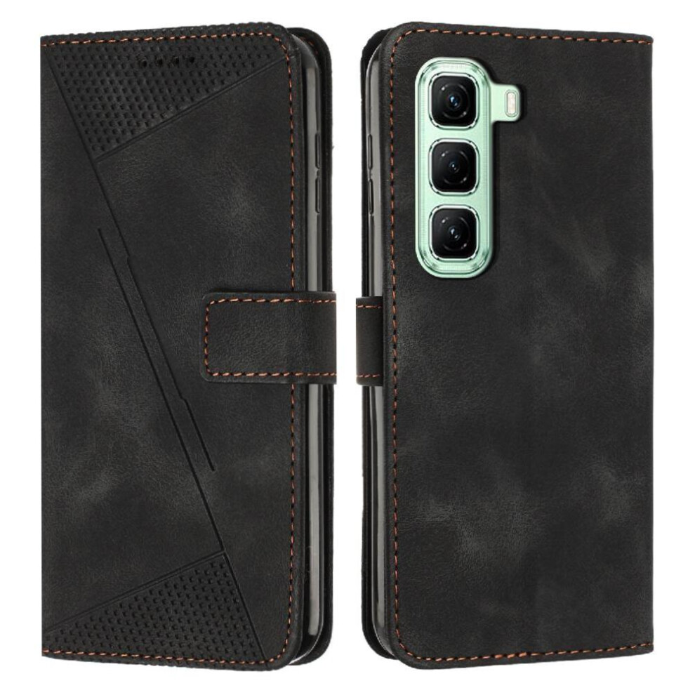 (Black) Flip Case For Infinix Hot 60 4G Wallet Pu Leather Kickstand Card Insertion Black 764563151875