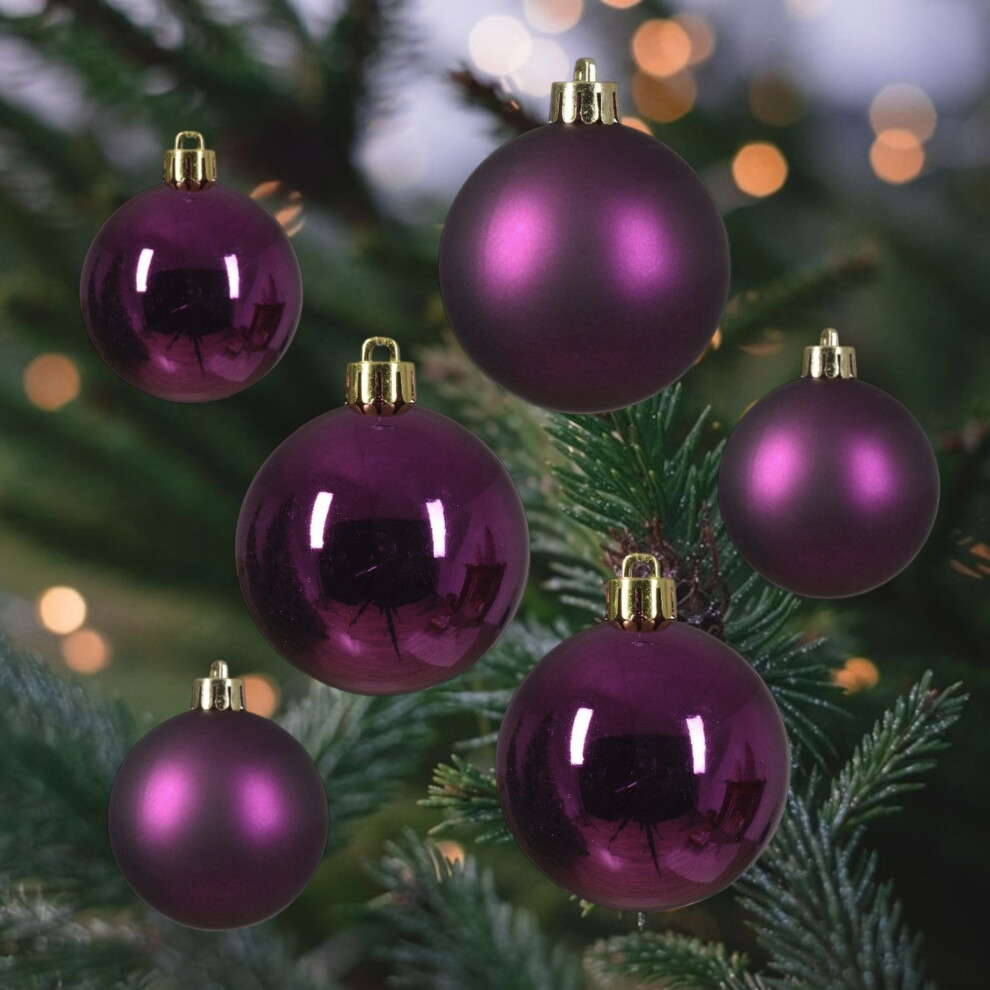 Decoris Purple 30 Fig Christmas Tree Baubles Shatterproof Decs. 4Cm 5Cm 6Cm
