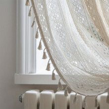 Boheemi Maalaismainen Ikkunaverho Puuvilla Hapsu Beige Pitsiverho. , 260cm*150cm