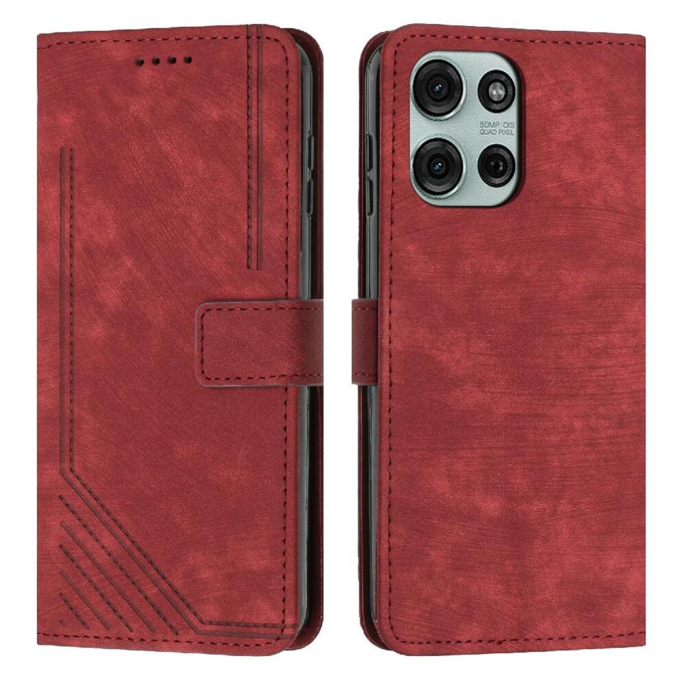 (Red) Flip Case For Motorola Moto G86 Wallet Kickstand Pu Leather Card Insertion Red 764563153169