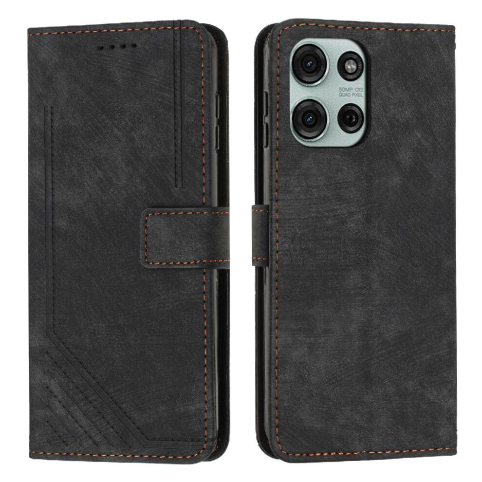 (Black) Flip Case For Motorola Moto G56 Card Insertion Kickstand Wallet Pu Leather Black 764563153251