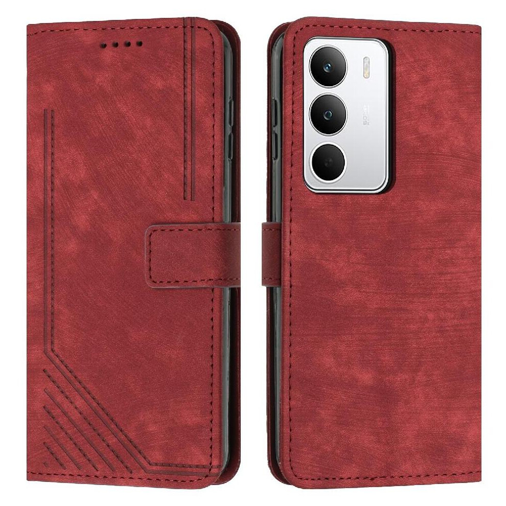 (Red) Flip Case For Realme C71 Wallet Card Insertion Kickstand Pu Leather Red 764563152926