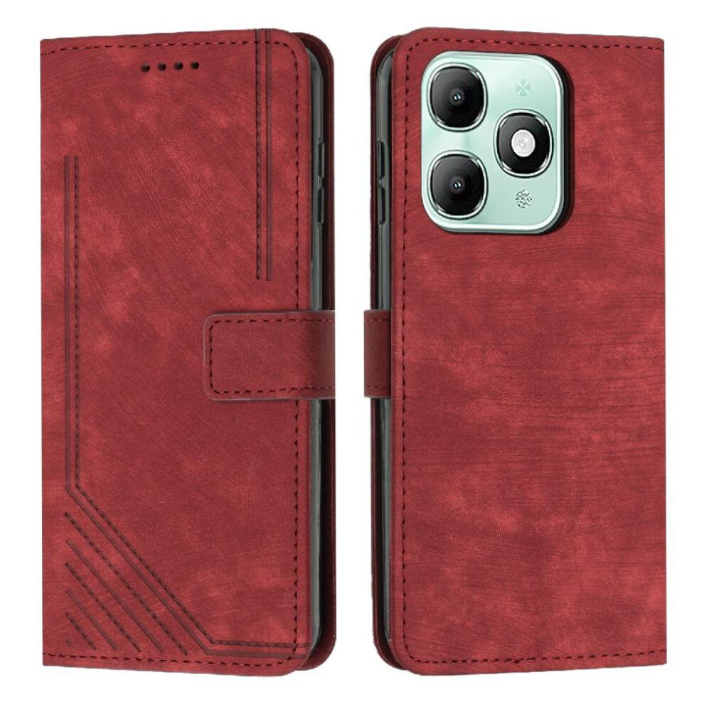 (Red) Flip Case For Itel A90 4G Pu Leather Wallet Kickstand Card Insertion Red 764563153404