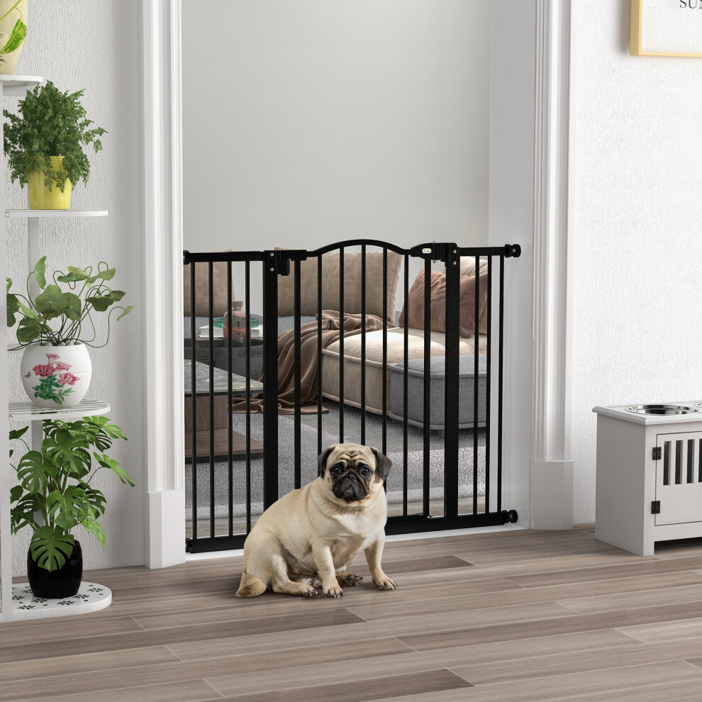 Pawhut 74-100Cm Adjustable Metal Pet Gate Safety Barrier W/ Auto-Close Black