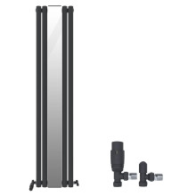 iBathUK Strata Princia Mirror Radiator, Vertical Single Panel, Angled Valve Included, Designer Radiator, Anthracite, 1800 x 385mm