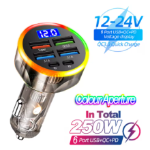 (6-ports Colour) Car phone Fast Chargers with Digital Display