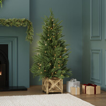Charles Bentley Pre-Lit Faux Christmas Tree in Box Planter, 4ft Green