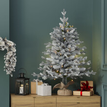 CHARLES BENTLEY Luxury 3ft Pre-Lit Faux Snowy Christmas Tree, 90cm, Warm White LED Lights, Artificial Tree, Snow-Dusted Green Branches, Rustic