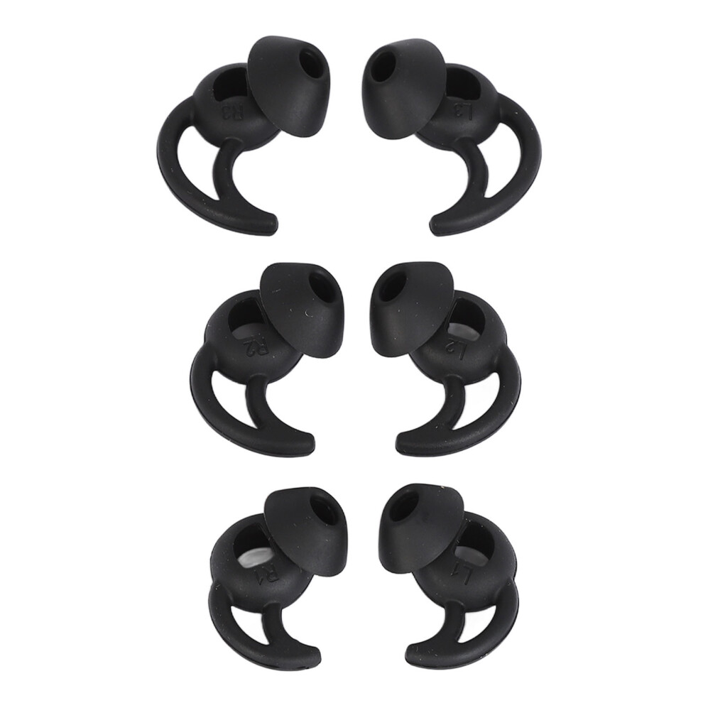 3 Pairs Noise Reduction Silicone Ear Tips For Sport Earbuds Comfortable Black 4981334343208