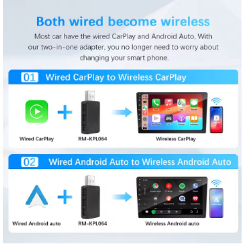 Wireless Carplay Adapter Android Auto Wireless Smart Dongle 2in1 2