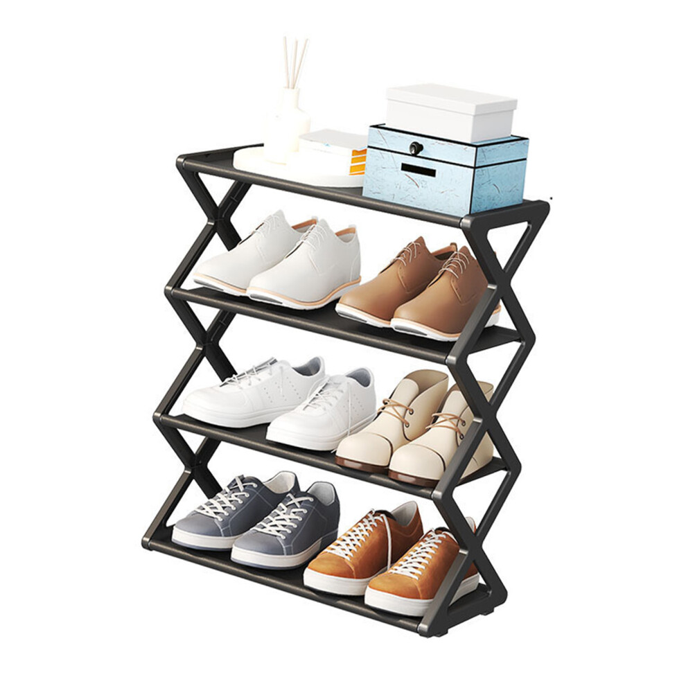 Black 4 Tier Shoe Rack: Compact & Tool-Free Assembly Ideal for Bedrooms-image-OPC-PJCWY7V-NEW
