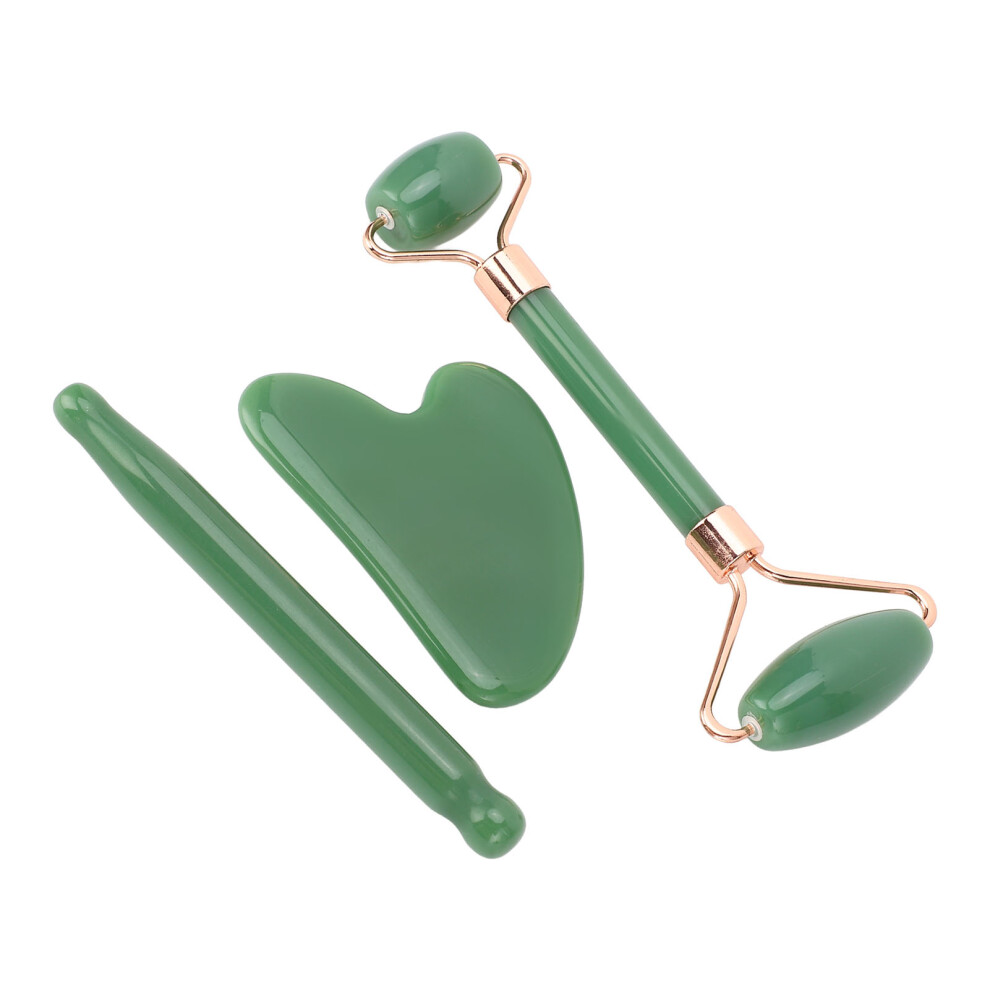 Green 3Pcs Jadestone Gua Sha Facial Tools For Skin Care And Puffiness