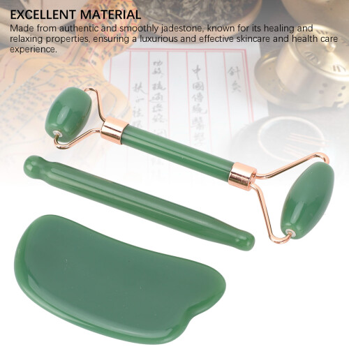 3 pezzi Jadestone rullo facciale - Forma lingotto, verde 2