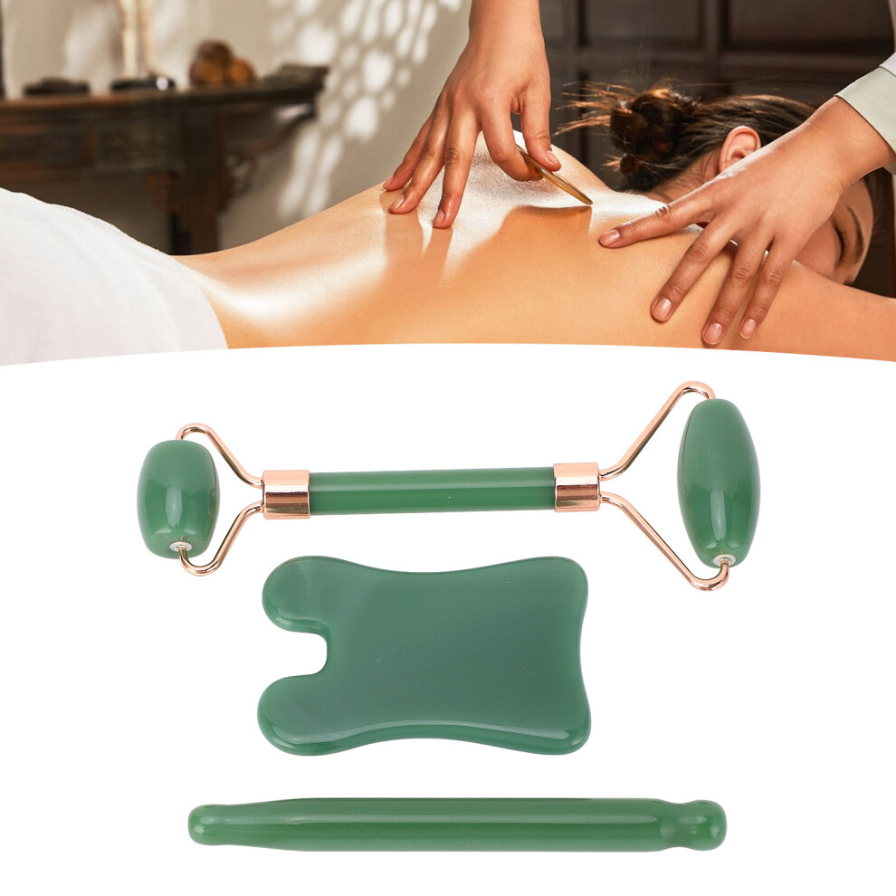 3pcs Green Jadestone Gua Sha Facial & Body Massage Tool Set for Wrinkle Reduction