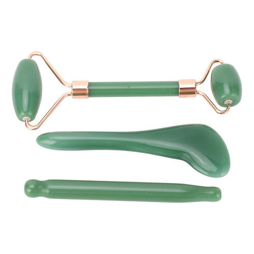 Ensemble de rouleaux en jade vert, masseur à double tête 1