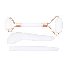 3-teiliges Jadestein-Gua-Sha-Set für das Gesicht mit weißem Jade-Roller