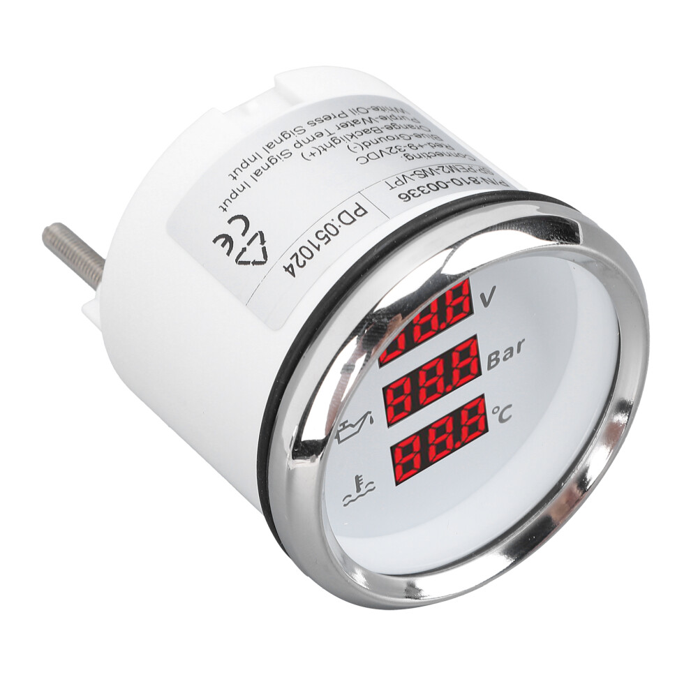 52Mm Digital Water Temp Oil Pressure Volt Meter Waterproof For Boat Rv Red/White 4301334361703