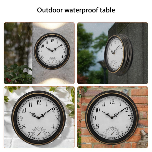 Wall Clock with Thermometer IP44 Vintage Round Garden Decor Clock 1
