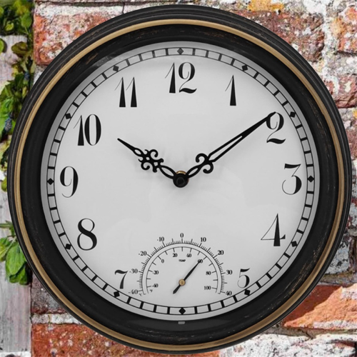 Wall Clock with Thermometer IP44 Vintage Round Garden Decor Clock 2