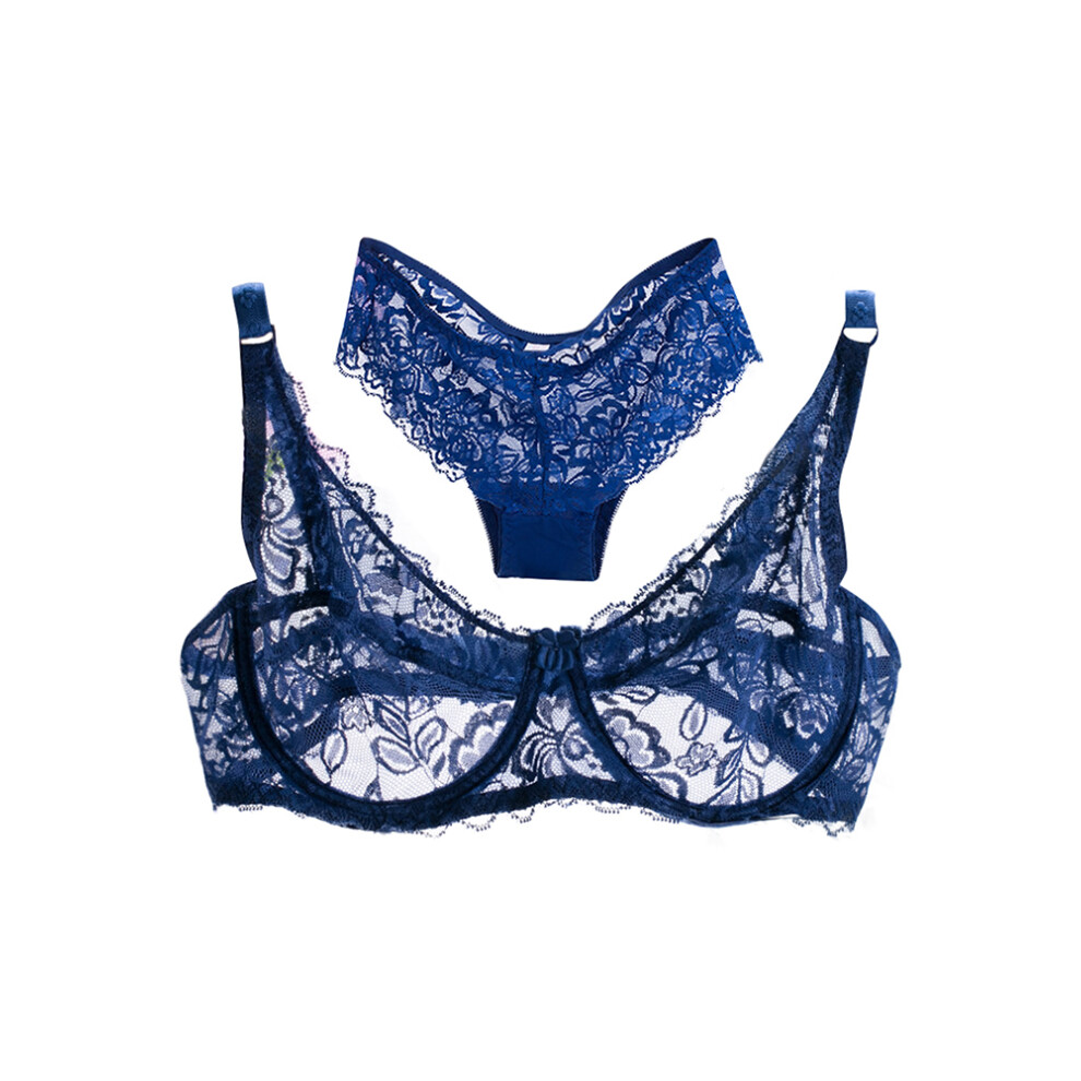 Women Lace Gauze Push Up Bra & Brief Set - 34/75B to 40/90B-image-OPC-PJCX75G-NEW