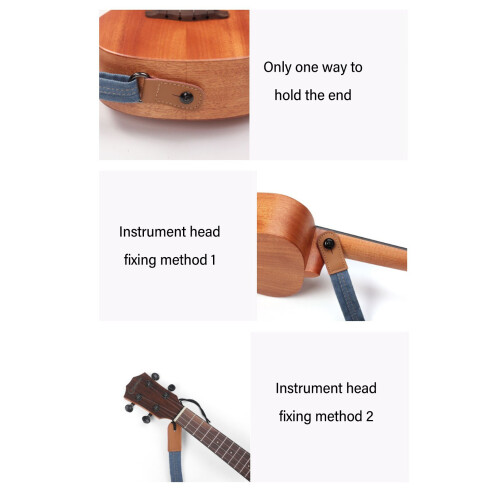 Correa de ukelele de denim y cuero, ajustable 72-128cm 2