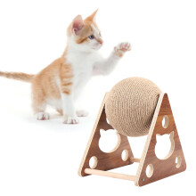 Jouet de grattage pour chat en bois triangulaire, balle en sisal, taille S