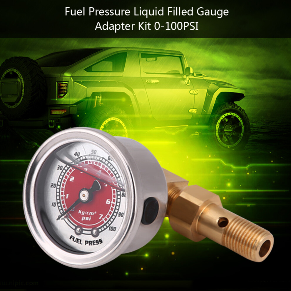 Universal Fuel Pressure Liquid Filled Gauge Adapter Kit 0-100 PSI Red-image-OPC-PJCXHKK-NEW