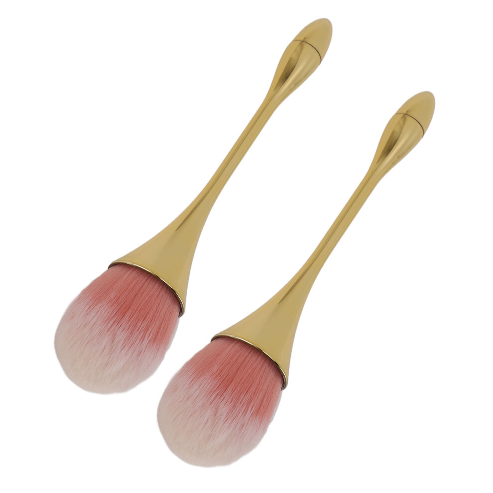 2PCS Nail Art Powder Brush Champagne Gold Soft Bristles Ergonomic Handle
