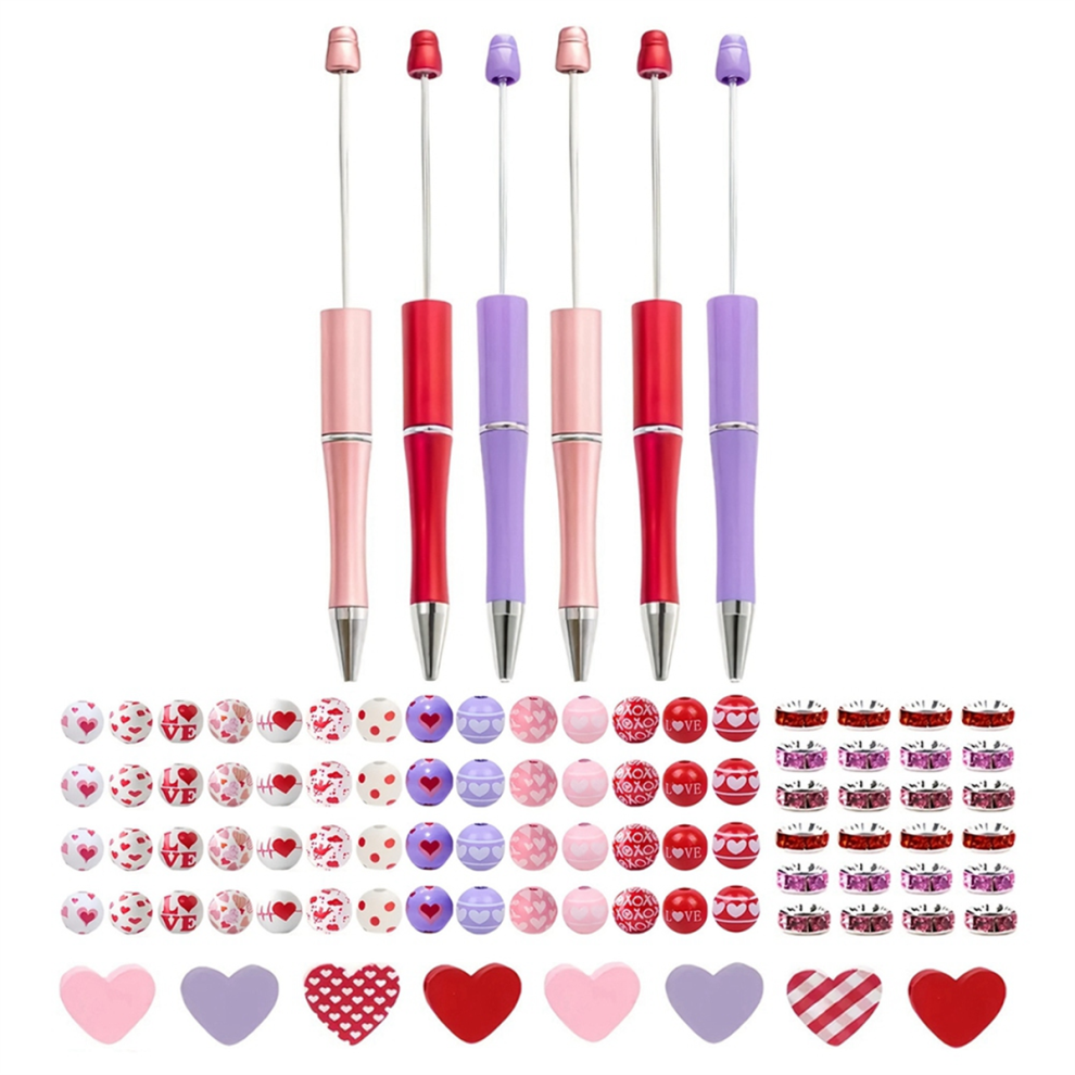 6Pcs Valentine'S Day Beadable Pens Gift DIY Ballpoint Pens