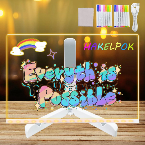 Quadro branco com luz, quadro de notas LED de 11,8 x 7,9 polegadas com cores, 2