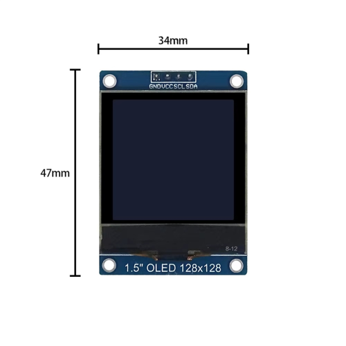 Tela de exibição do módulo OLED de 1,5 polegadas e 4 pinos SH1107 Drive IC 128x128 IIC 2