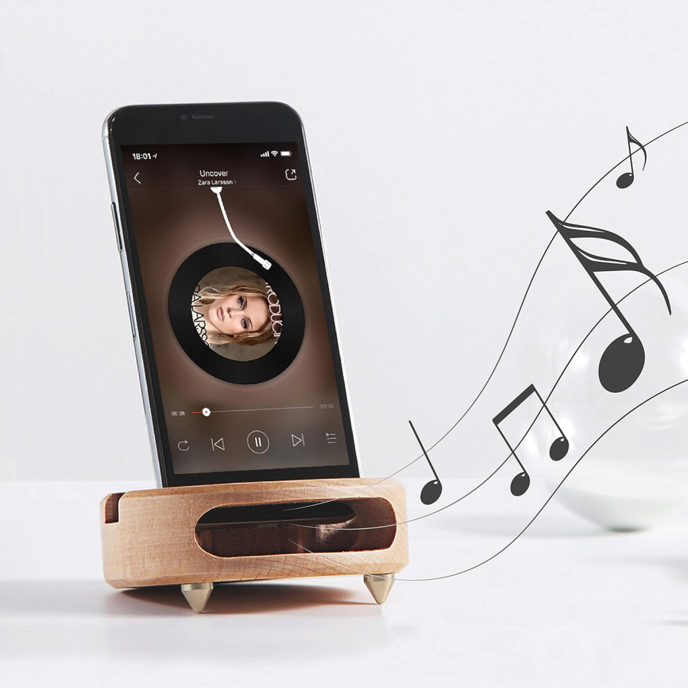(Beech) Wooden Phone Dock - Sound Amplifier & Holder, Compatible With Smartphone, Mini Pad - Beech 9357235719476