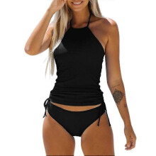 (L, Black) Women Swimwear Tankini Set Beachwear Swimsuit Halter Tops Briefs Bathing Suit