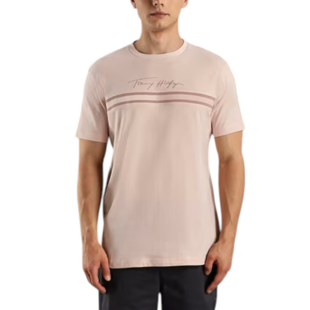 Tommy Hilfiger (Whimsy 2XL) Mens T Shirts Signature Tonal Flag Logo Summer Cotton Tino Tee Pink
