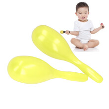 2Pcs Oval Shaped Plastic Music Maracas, Yellow, ABS & Sand Material