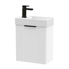 White 400mm Wall Hung Cloakroom Vanity Basin Unit with Black Handle Compact Bathroom Storage
