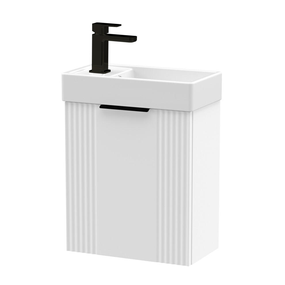 Balterley White 400Mm Wall Hung Cloakroom Vanity Basin Unit With Black Handle Compact Bathroom Storage White,Black