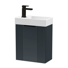 Dark Grey 400mm Wall Hung Cloakroom Vanity Basin Unit with Black Handle Compact Bathroom Storage