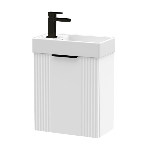 Balterley White 400mm Wall Hung Cloakroom Vanity Basin Unit with Black Handle Compact Bathroom Storage 1