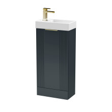 Dark Grey 400mm Floor Standing Cloakroom Vanity Basin Unit with Brushed Brass Handle Compact Bathroom Storage