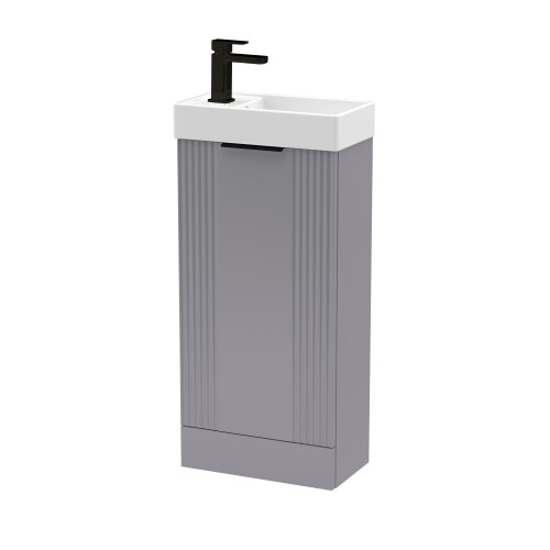 Balterley Grey 400mm Floor Standing Cloakroom Vanity Basin Unit with Black Handle Compact Bathroom Storage