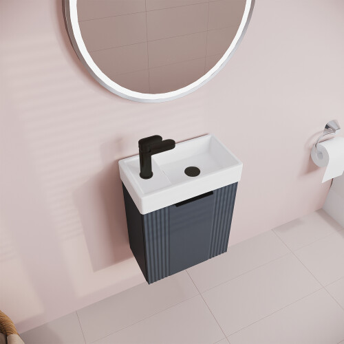 Balterley Dark Grey 400mm Wall Hung Cloakroom Vanity Basin Unit with Black Handle Compact Bathroom Storage 2