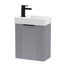 Grey 400mm Wall Hung Cloakroom Vanity Basin Unit with Black Handle Compact Bathroom Storage