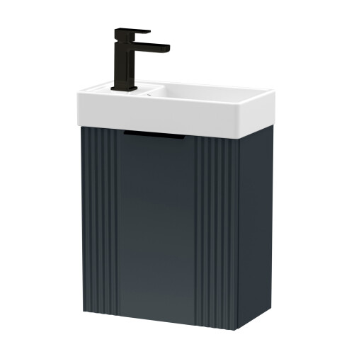 Balterley Dark Grey 400mm Wall Hung Cloakroom Vanity Basin Unit with Black Handle Compact Bathroom Storage 1