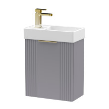 Grey 400mm Wall Hung Cloakroom Vanity Basin Unit with Brushed Brass Handle Compact Bathroom Storage