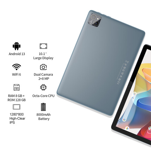 10.1-inch Android 13 Tablet 8GB RAM 128GB +1TB Expandable Gray