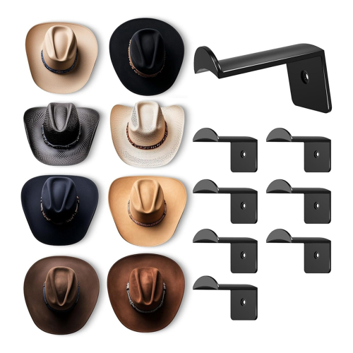 2.8In Hat Hooks for Wall - (8 Pack) Cowboy Hat Rack,Cap Holder, Black 1