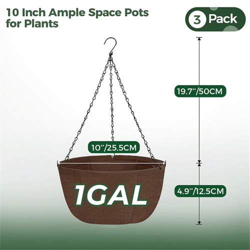 Vaso suspenso para plantas ao ar livre, 12 polegadas, vaso de tecido com corrente 2