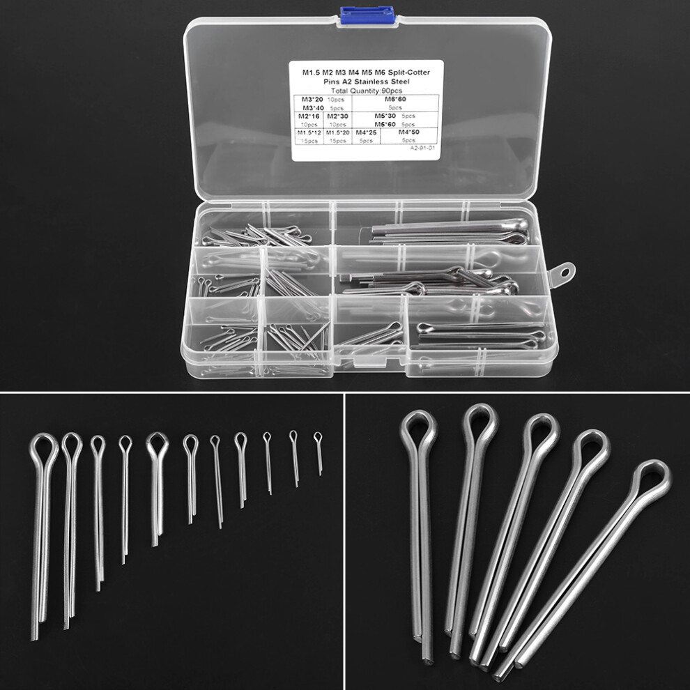 90 Pieces Split Cotter Pins Assortment M1.5 To M6 With Storage Case 11 Kinds 9471334428784